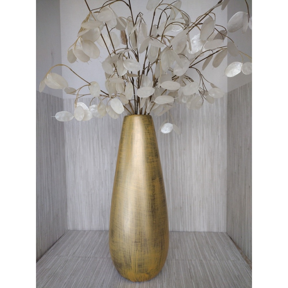 Gold Base Hand Brush Painted With 5 Faux Silver Dollar Lunaria Sprays Decor